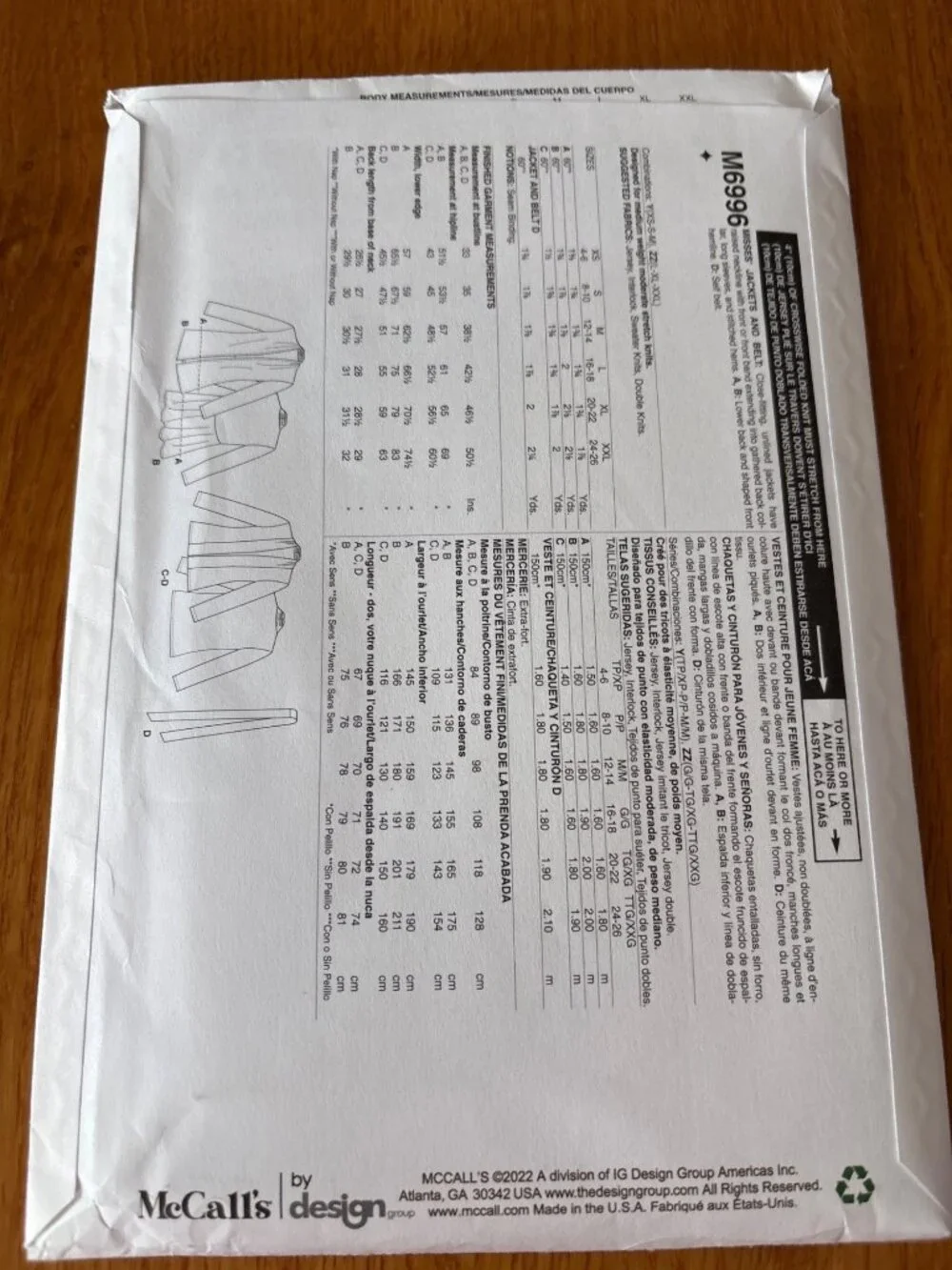 McCalls M6996 Womens Sewing Pattern Size L-XL-XXL Jacket Cardigan Coat Uncut